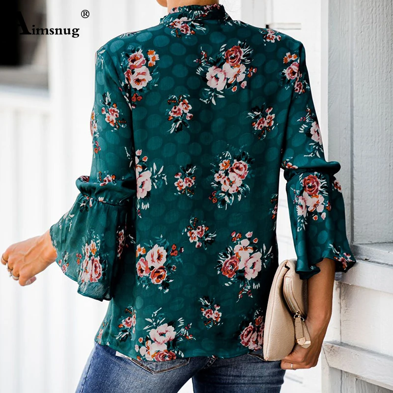 Женская футболка с рюшами Boho синяя Повседневная Свободная длинным рукавом на