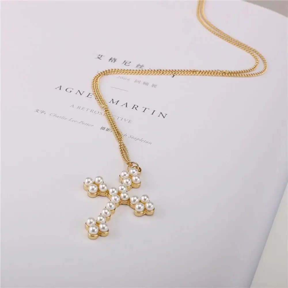 3 шт. Новое поступление жемчужные кресты цепочка для свитера женское длинное