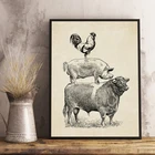 Винтажный постер для кухни, ферма, птица, корова, свинка, Цыпленок, французское сельское хозяйство, ретро настенная Картина на холсте, плакаты