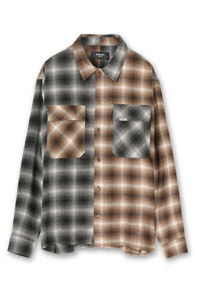 

20SS new Korea hiphop Patchwork Represent FLANNEL SHIRT Men Women Check Shirts Pocket Long Sleeve Inside Tag Blouse