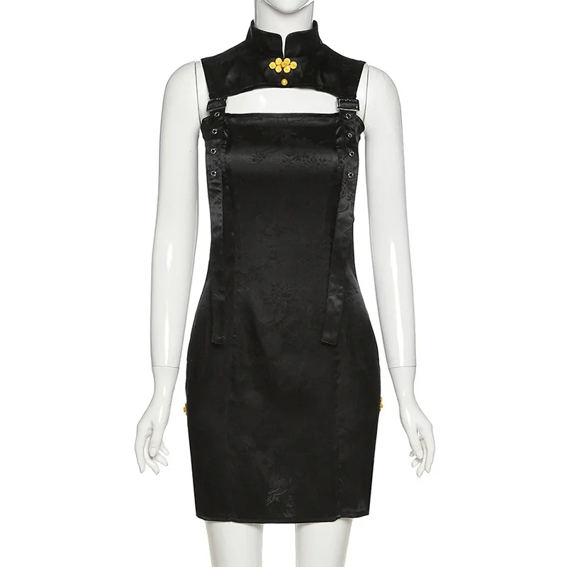

New trend Chinese Traditional Dress for Women Slim Gothic Sexy Mini Party Black Satin Velvet Improved cheongsam Pencil skirt