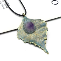 2021 hot sale new romantic natural stone gem green maple leaf pendant necklace party exquisite gift jewelry 45x66mm