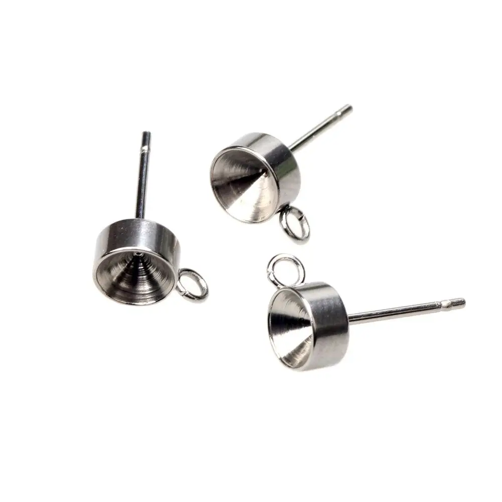 

6Pcs/Lot Stainless Steel Earring For 5mm Ear Settings Cabochon Base Bezel Trays Accessories DIY Jewelry Making Findings
