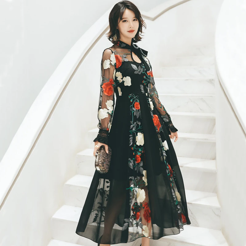 

L-5XL plus size Fashion women new arrival casual print beach dress elegant vintage party high quality perspective a-line dress