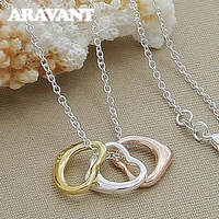 925 silver 3 color heart pendants necklace chains for women fashion wedding jewelry
