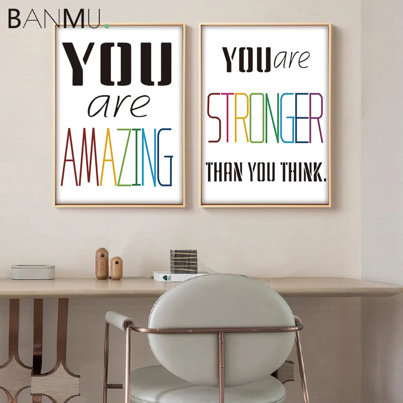 

BANMU Scandinavia Colorful Wall Quotes Artworks You Are Amazing Text Canvas Paintings Prints Home Decor for Bedroom Decoration