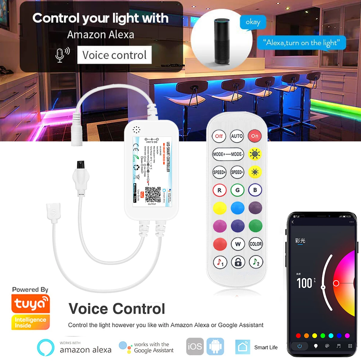 

5V 12V 24V Tuya Smart Life APP Wifi + IR Remote Control DW CCT RGB RGBWW RGBCCT LED Light Strip Controller For Alexa Google Home