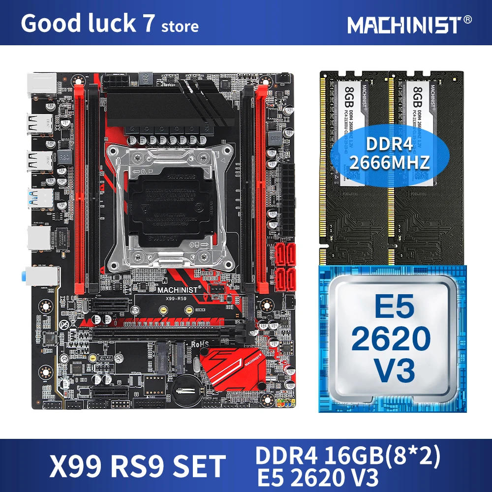 Verkaufen X99 Motherboard LGA 2011-3 Set Kit Mit Intel Xeon E5 2620 V3 Prozessor DDR4 16GB(2*8GB) 2666MHz RAM Speicher M-ATX X99-RS9