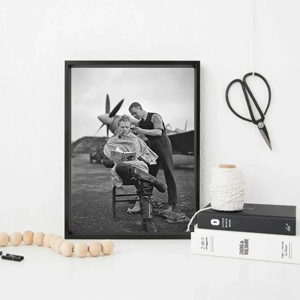 Декор парикмахерской высокой четкости ВИНТАЖНАЯ фотография WW2 пилот плакат для стрижки черные белые принты Парикмахерская настенная Картина на холсте