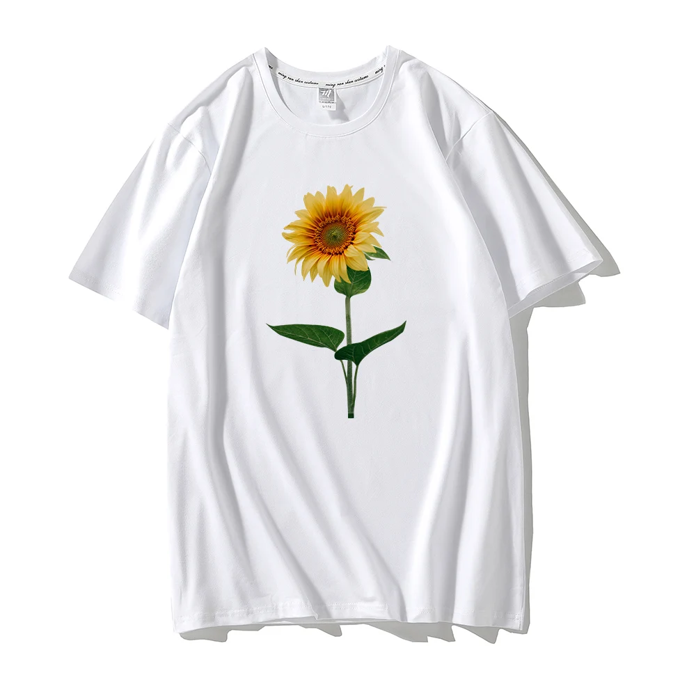 Фото Новые футболки для девочек с подсолнухами красоты 3d принтом хлопковые округлым
