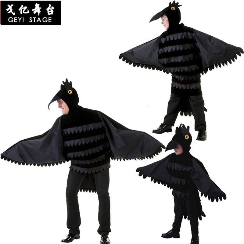 

Children of black luxury raven genuine costume halloween children performance cosplay carnival party dress up in overalls