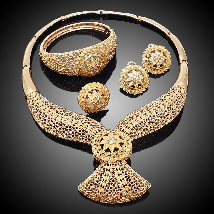 Модные свадебные украшения африканские бусы комплект ювелирных изделий золотое