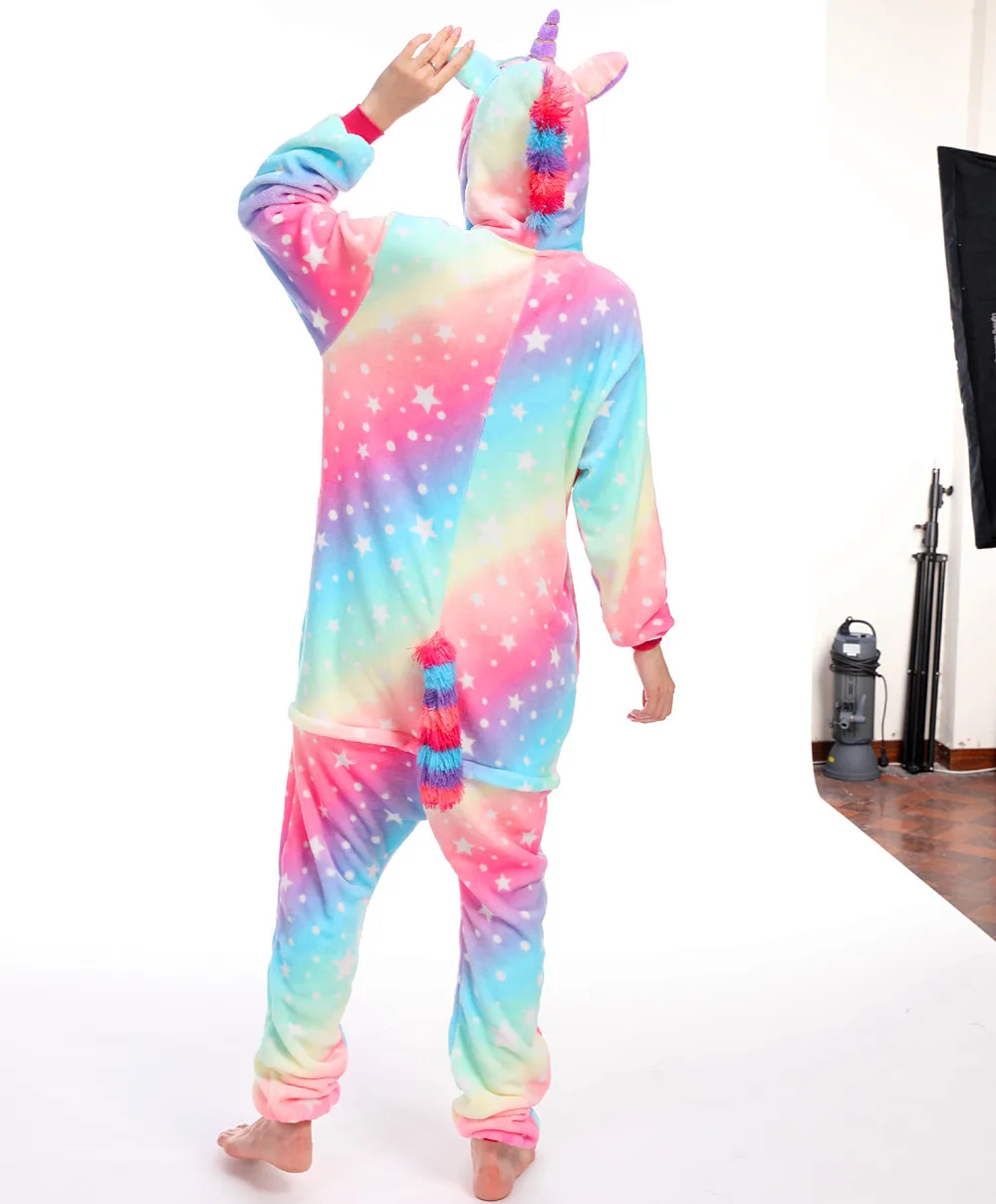 Комбинезон женский фланелевый Пижама-комбинезон с розовым единорогом для