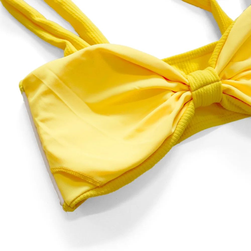 Сексуальный купальник бандо в ретро стиле с бантом спереди и высокой талией