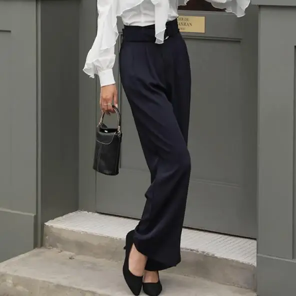 2020 Pants Women office OL High Waist Leg Spilt Ladies Casual Loose Daily Basic Wide Female Elegant trousers AF481 |