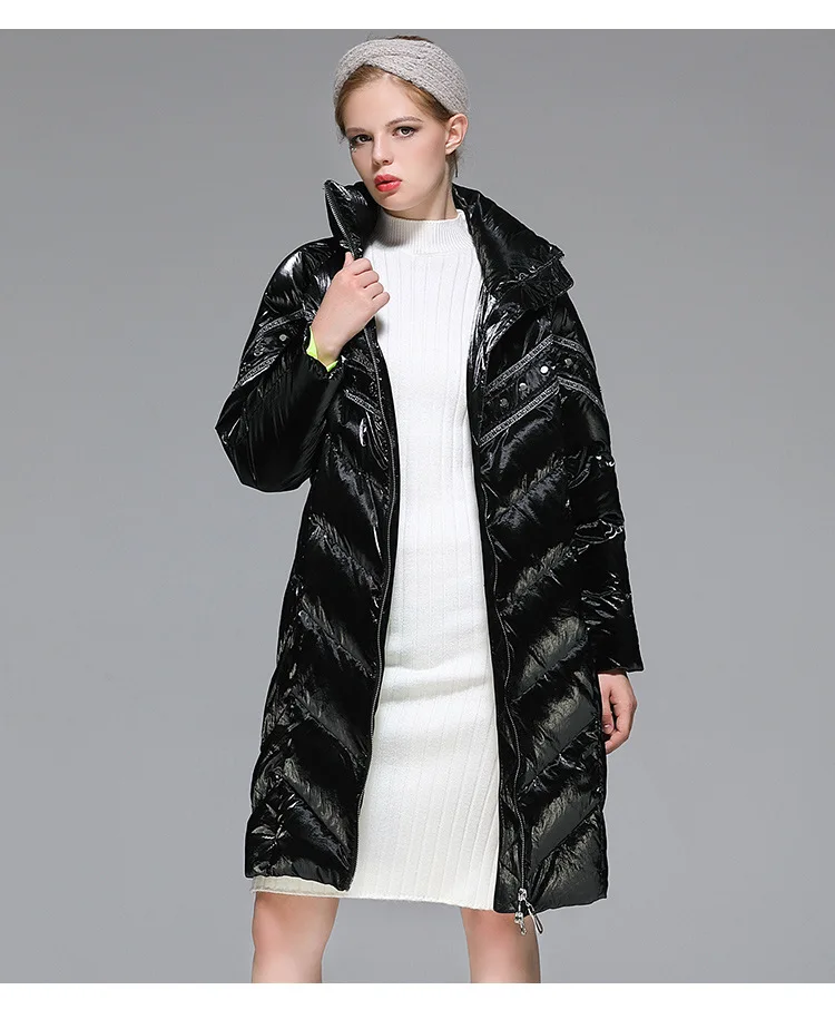 

women 2020 new winter mid-length white duck down coat Fashion stand-up collar loose thick jacket warm down jackets lady outwears