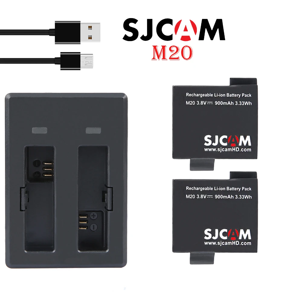 

2x Batteries Original SJCAM M20 Rechargable battery + Dual Battery Charger For SJCAM M20 2160P 16MP Sports DV Camera Accessories