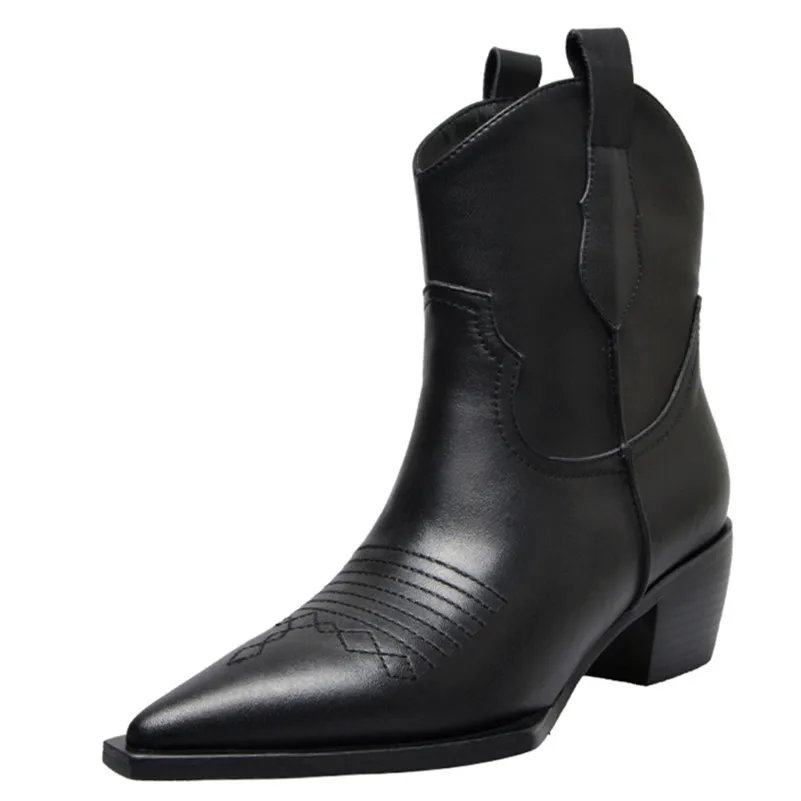Buono Scarpe/Новинка; Брендовые женские ботильоны с острым носком на квадратном каблуке; классические ковбойские ботинки без застежки; модные вечерние офисные туфли в стиле панк