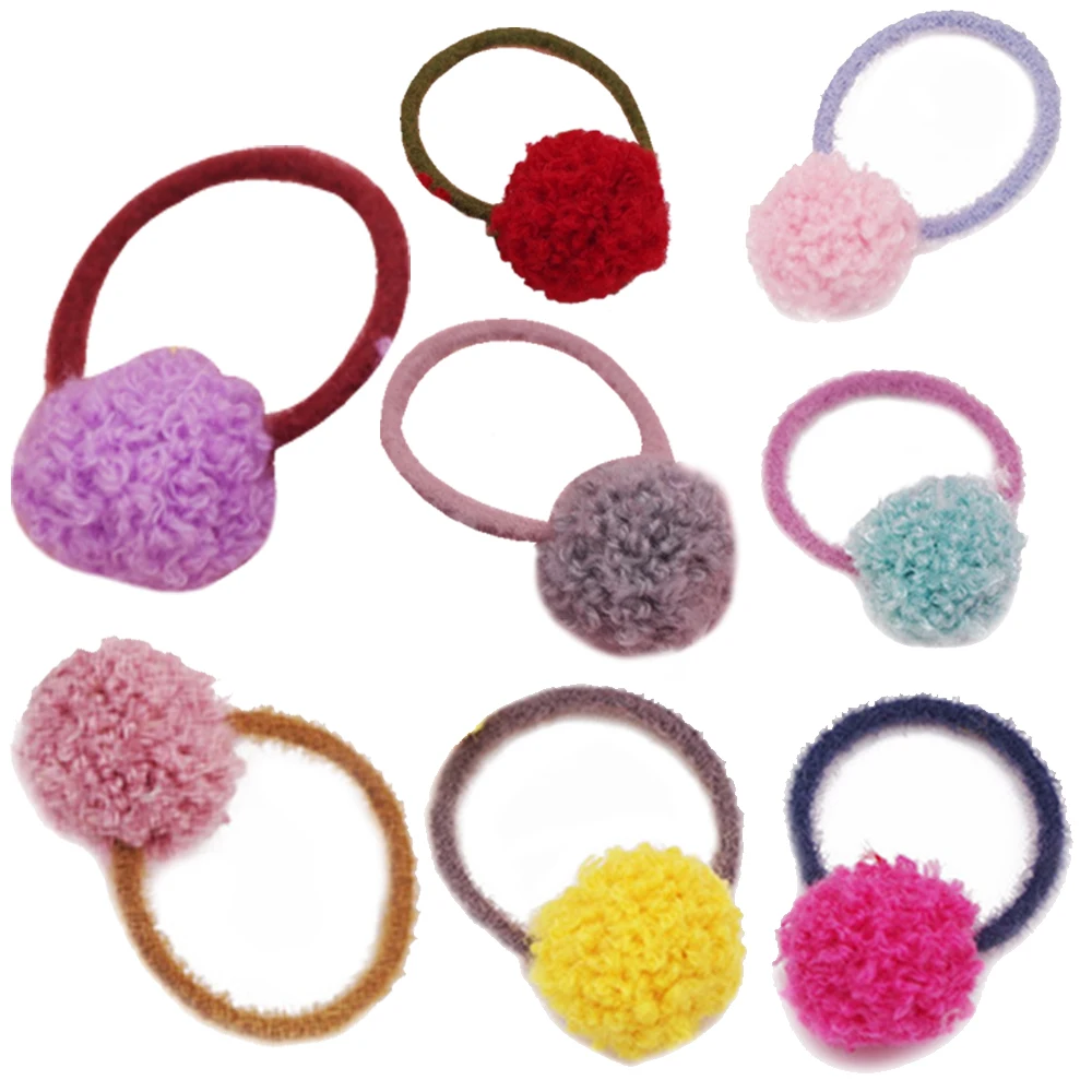 1PCS Long Hair Ball Shape Plush Elastic Bands For Girl Handmade Bow Headband Scrunchy Kids Accessories Women 2019 | Детская одежда и