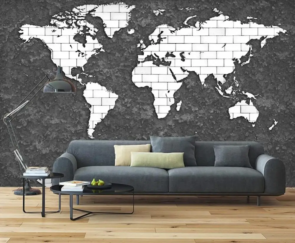 

Custom mural wallpaper 3D retro cement map brick wall background wall decorative painting