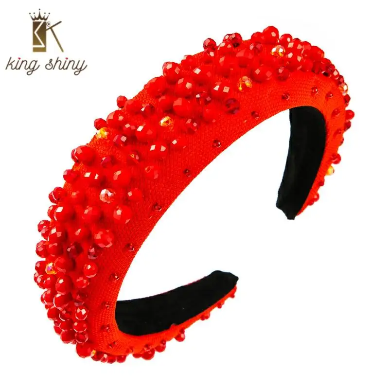 

Personality Baroque Red Crystal Headband for Woman Vintage Hand Made Rice Beaded Hair Hoop Woman Wedding Party Hair Accessories