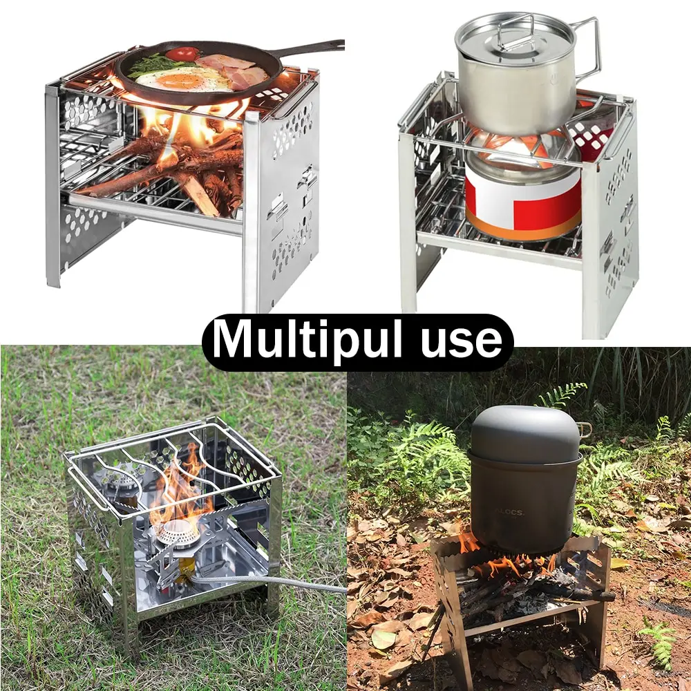 

Potable Folding Stainless Steel Backpacking Stove Outdoor Wood Burning Camp Stove Picnic BBQ Camping Stove