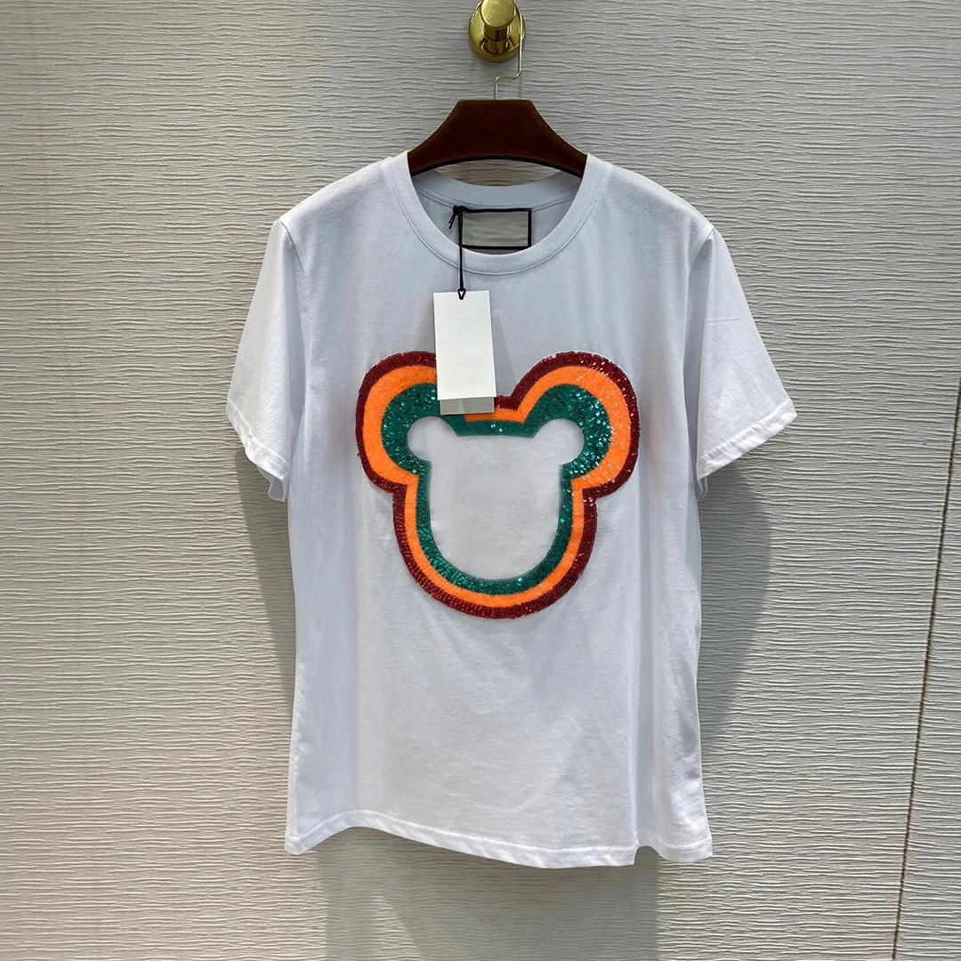 

cute cartoon sequins embroidery chic summer t-shirt women 2020 new high-end cotton o-neck short sleeve casual loose tops t shirt