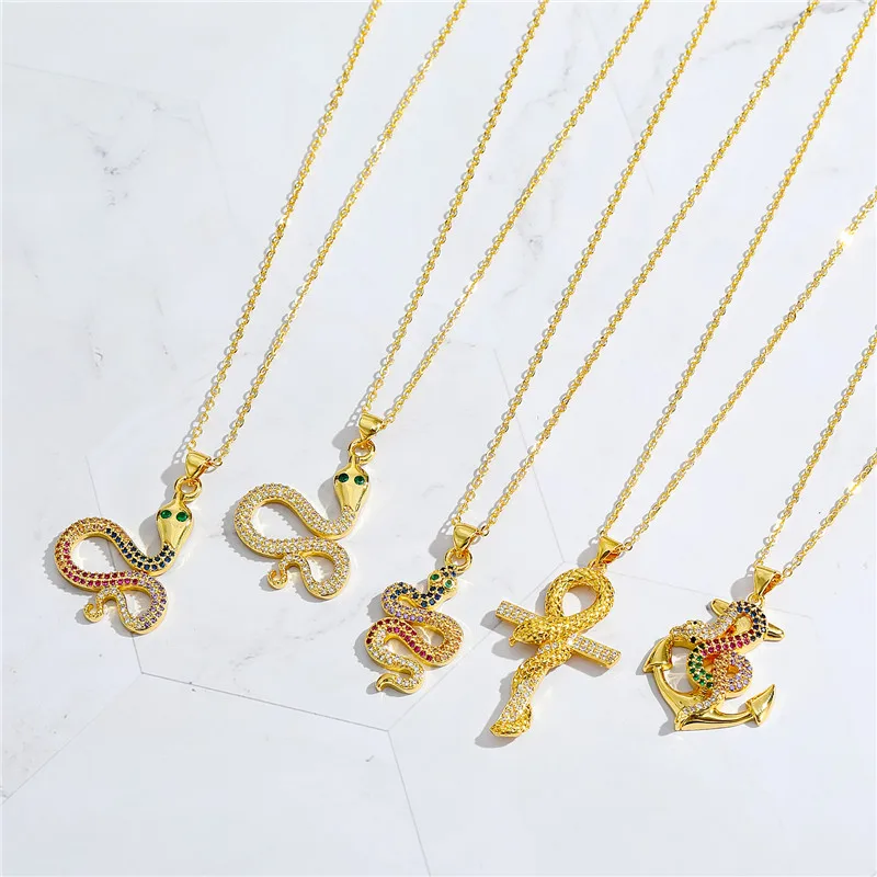 

1PC Punk Ethnic Zircon Snake Necklace For Women Vintage Rainbow Crystal Winding Animal Pendant Choker Clavicle Chain Jewelry