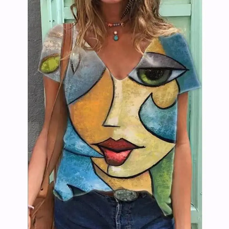 

Cravate Colorant Imprime Chemises Femme D'ete Mignon Lettre Manches Graphique Harajuku Decontracte Lache T-shirt Haut