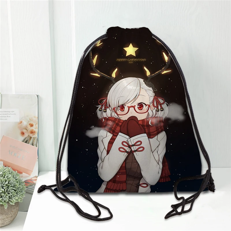 

custom Christmas cute cartoon Printed backpack drawstring bag satin soft shoe bags to school custom Logo bags for women