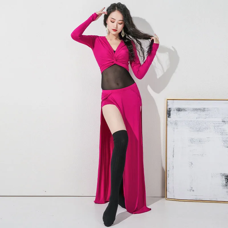 

Belly dance practice clothes adult split long skirt suit Top&Long Skirt Adult Profession Performance Clothin 4color