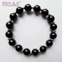 jewelry factory 10mm black beads bracelet with plated fine quatity black plastic beads stretch bracelet for women