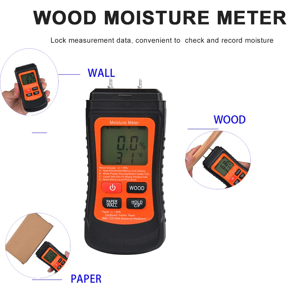 

Wood Moisture Meters Measurement Tool Paper Wall Wood Humidity Tester Hygrometer Detector Portable Wood Moisture Meter