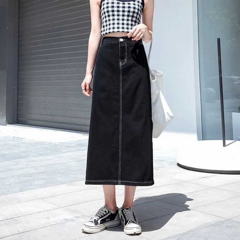 

GUUZYUVIZ High Waist Denim Maxi Skirt Long Jean Skirts For Ladies