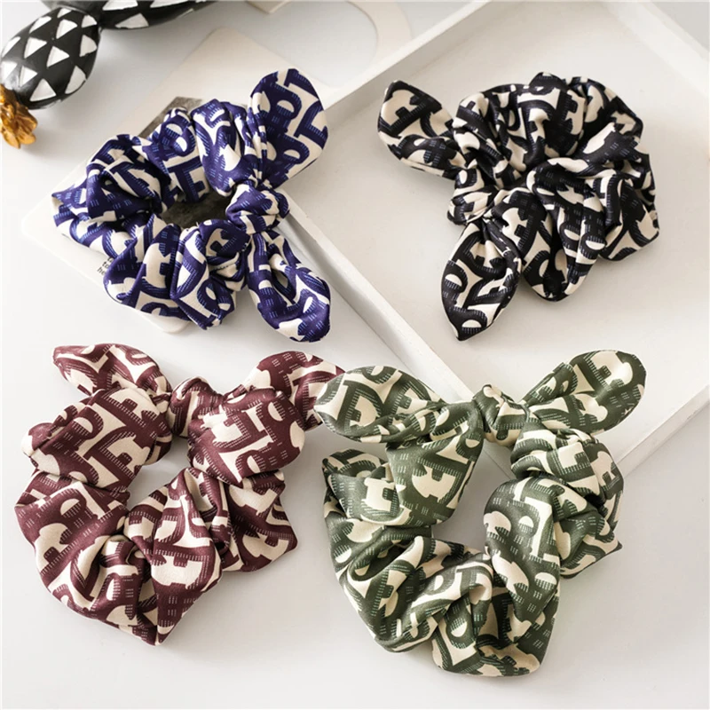 

Cute Rabbit Ears Hair Scrunchie Bowknot Elastic Hair Band Women Girls Vintage Ponytail Holder Rope Women Hair Accessories