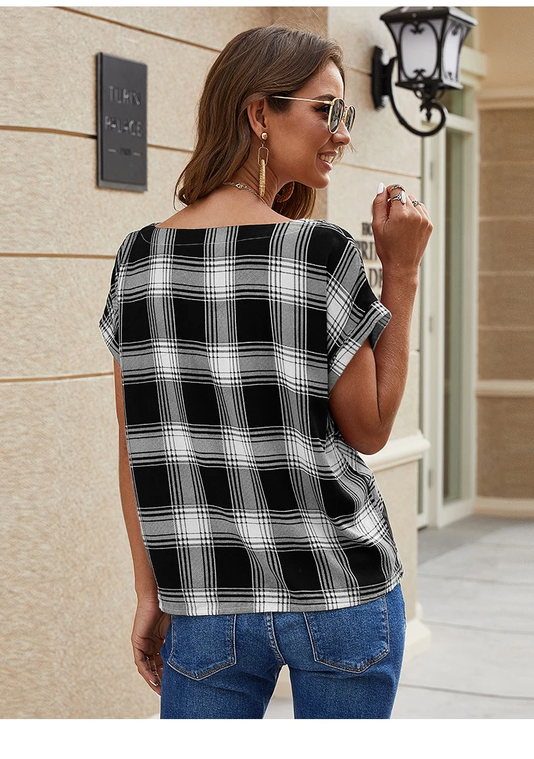 Летняя женская рубашка в винтажном стиле с коротким рукавом прямое шерстяное