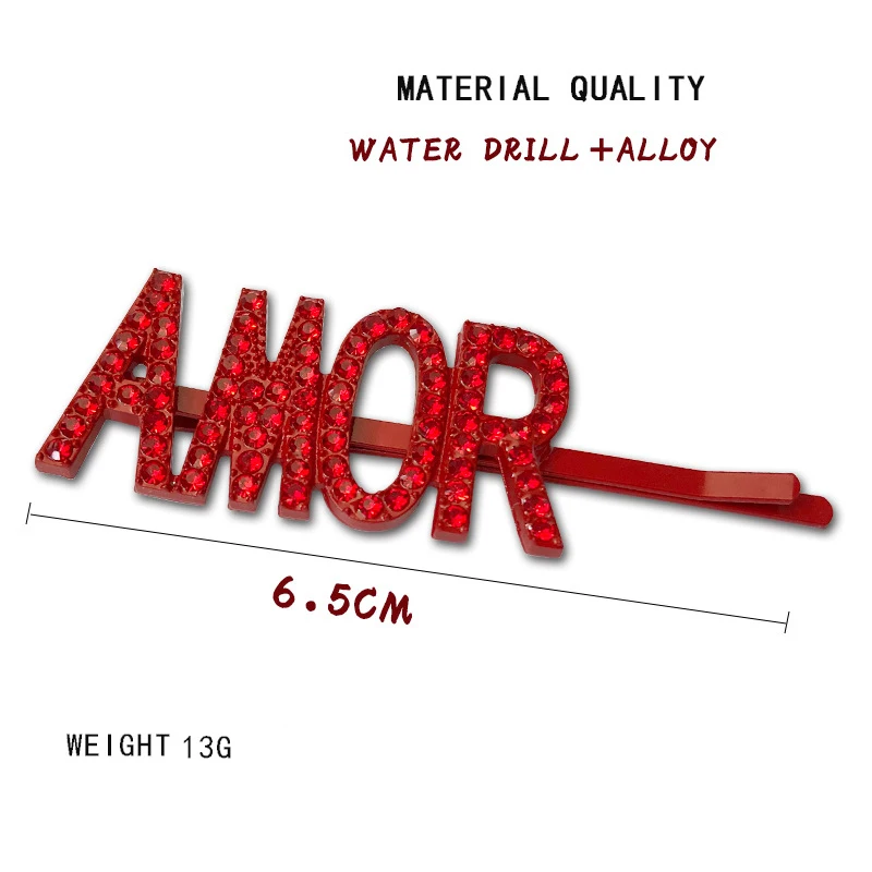 AMOR (Red) 1 шт. AMOR/вечерние/девичьи буквы хрустальные шпильки для волос красные стразы заколки для волос металлическая заколка для волос Инструменты для укладки аксессуары - Цвет: AMOR (Red)