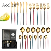 24pcs gold dinnerware set 1810 stainless steel tableware set dishwasher safe cutlery set gift box knife fork spoon flatware set