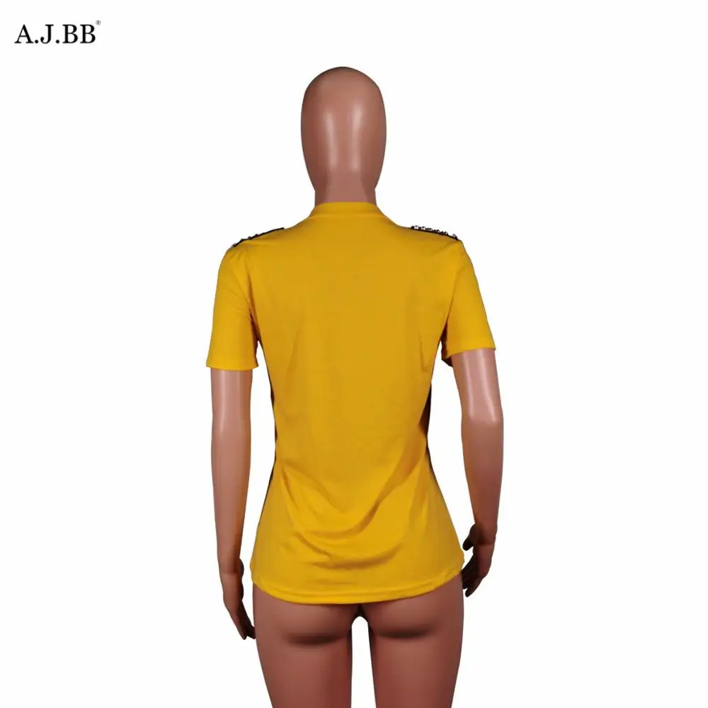 

European and American casual letter printed women's T-shirt fashion slim o-neck short sleeve shirt