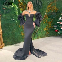 lorie arabic evening dresses for women dubai o neck beaded puff sleeves mermaid prom gown custom made black formal party dress