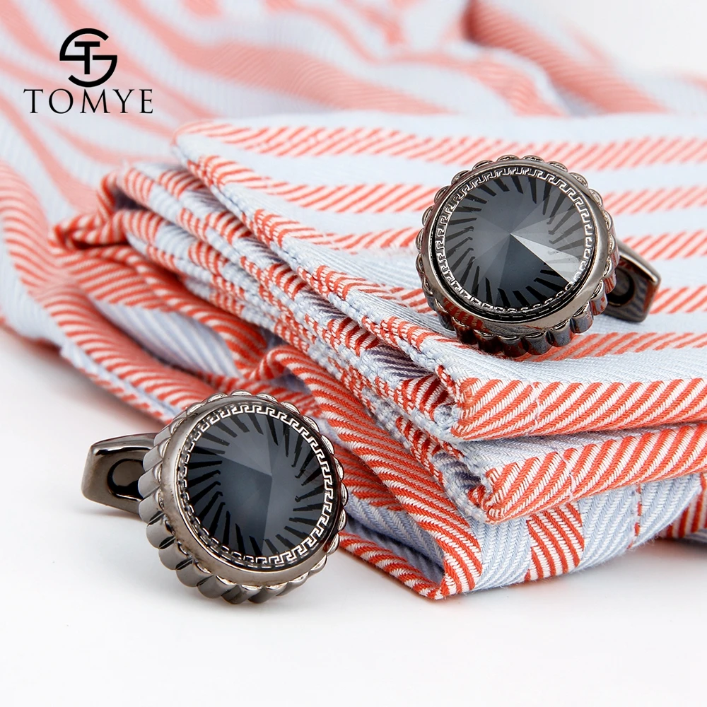 Мужские черные запонки TOMYE круглые роскошные с кристаллами новинка