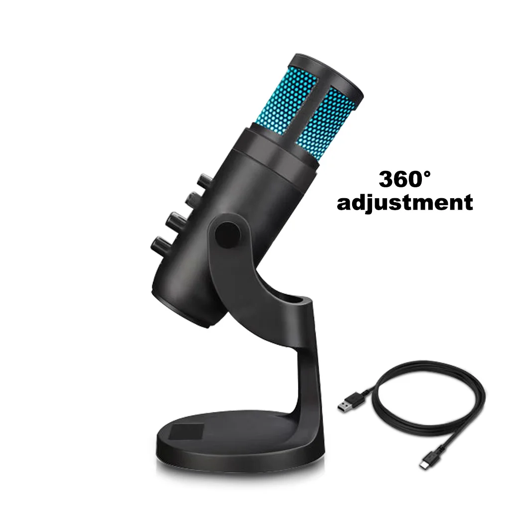 Конденсаторный микрофон RGB с подставкой USB-микрофон для записи поп-фильтр игр и