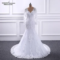 white sparkly sequined mermaid wedding dresses for women full sleeves lace appliques bridal gown vestidos de novias robe mariee