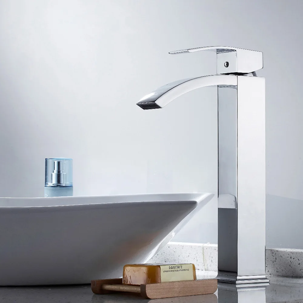 Квадратный хромированный кран для раковины смеситель ванной комнаты Широкий