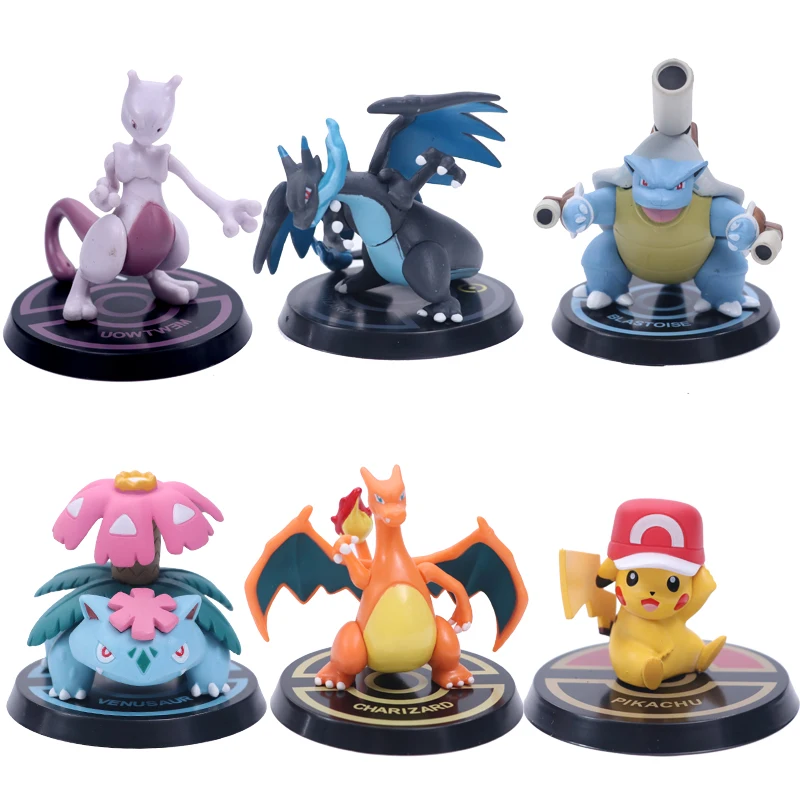 TAKARA TOMY Pokemon 6 шт./компл. Pikachu Mewtwo Charizard Venusaur blastise аниме модель фигурки ПВХ