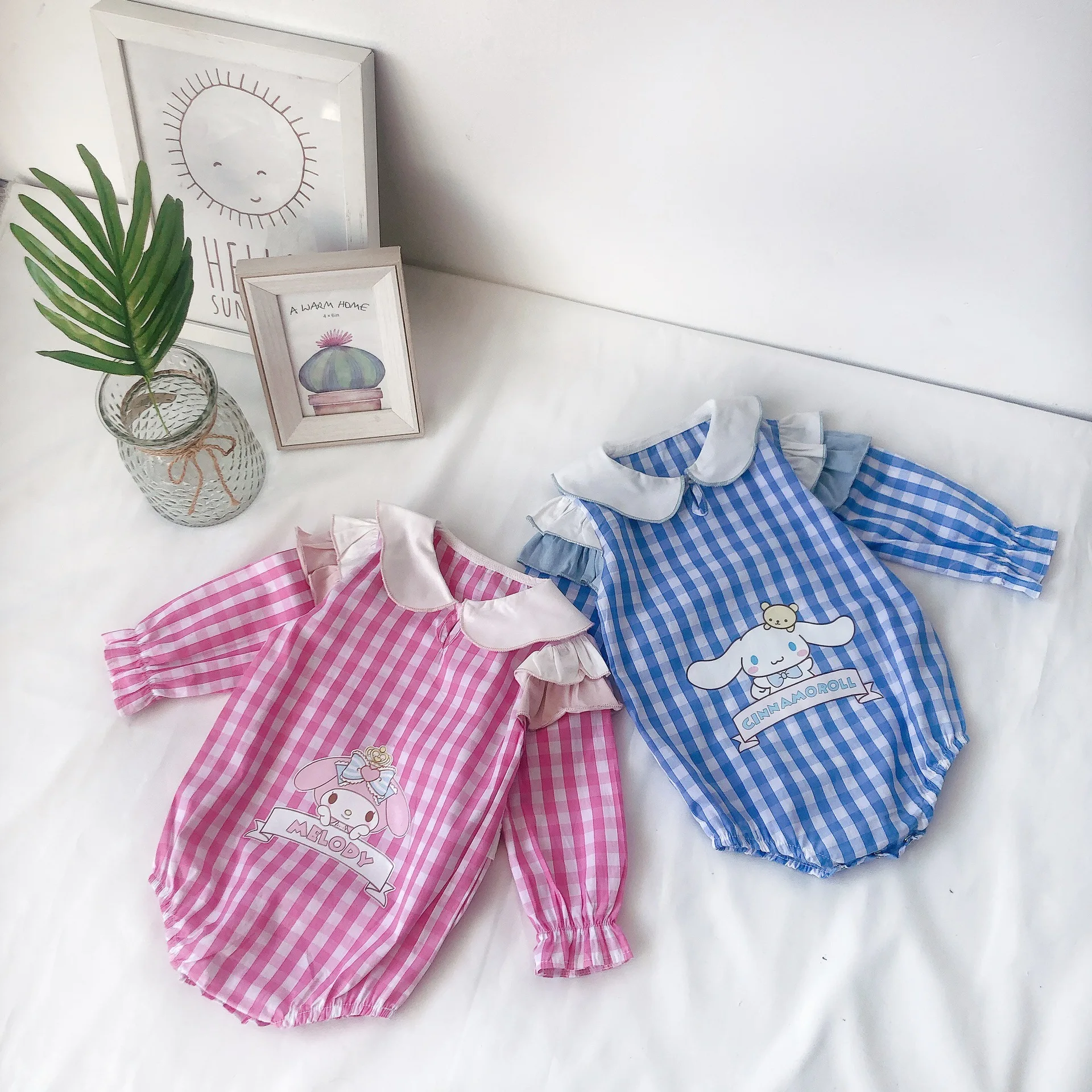 

Детский милый комбинезон с воротником, мультяшный Детский комбинезон с длинным рукавом, хлопковый клетчатый Детский комбинезон