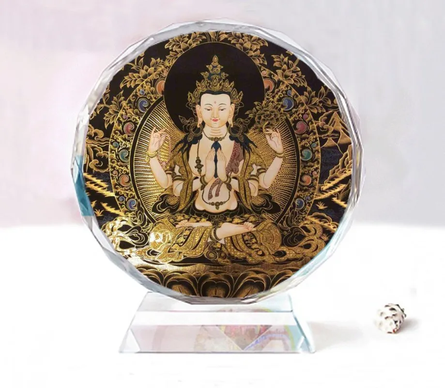 

Двусторонние хрустальные украшения Guanyin с четырьмя ручками, аксессуары для дома и автомобиля, креативный подарок на день рождения, сувенирные изделия