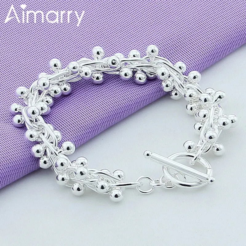 

Aimarry 925 Sterling Silver Smooth TO Chain Grape Bead Bracelet For Women Party Gifts Engagement Wedding Charm Fashion Jewelry