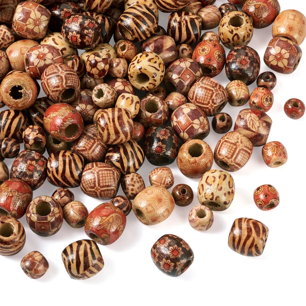 300Pcs Vintage Natural Wooden Large Hole Beads Rondelle Painted Wood Loose Spacer Bead For Bracelet Necklace DIY Jewelry Making