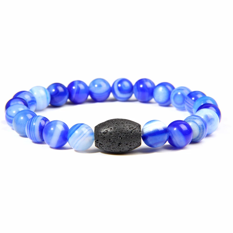 Натуральные зеленые Агаты бусины браслет из черной лавы браслеты для женщин